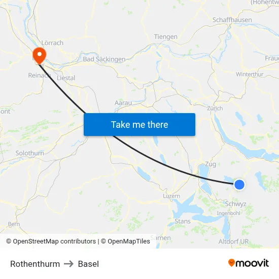 Rothenthurm to Basel map