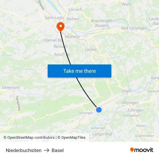 Niederbuchsiten to Basel map