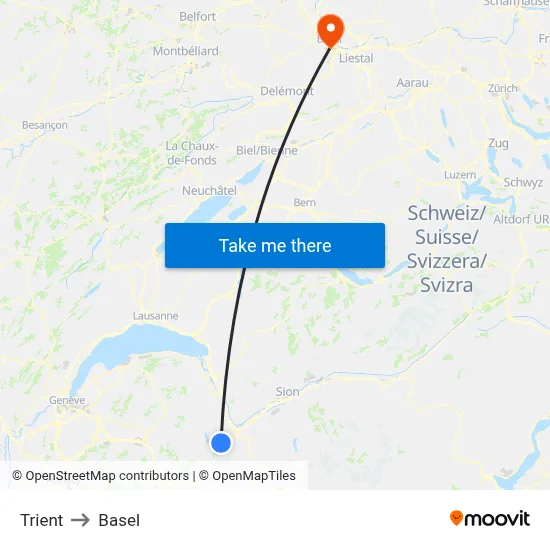 Trient to Basel map