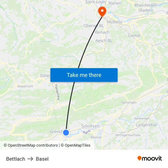 Bettlach to Basel map