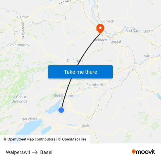 Walperswil to Basel map
