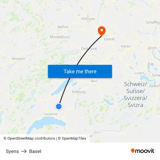Syens to Basel map