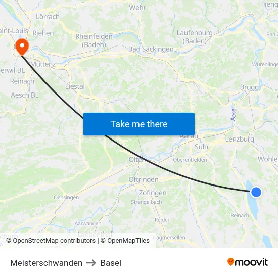 Meisterschwanden to Basel map