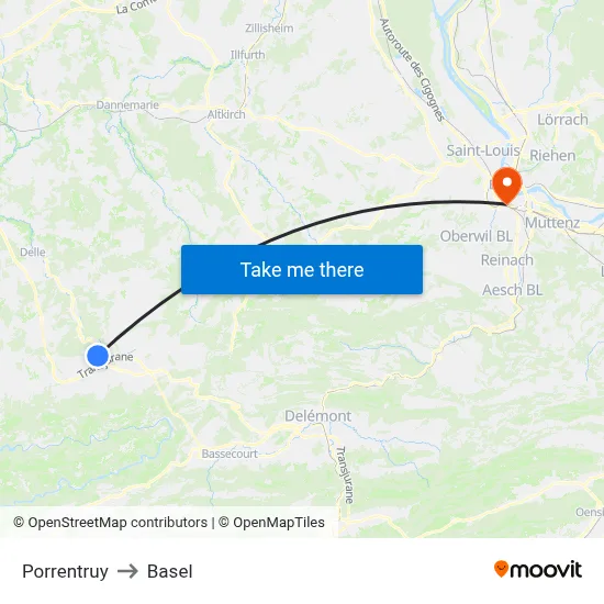Porrentruy to Basel map