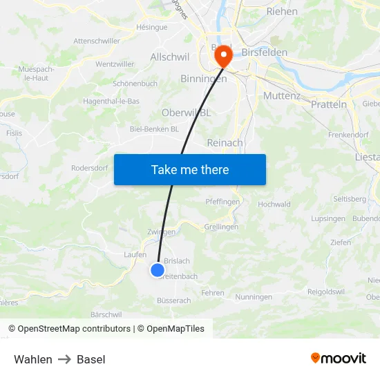 Wahlen to Basel map