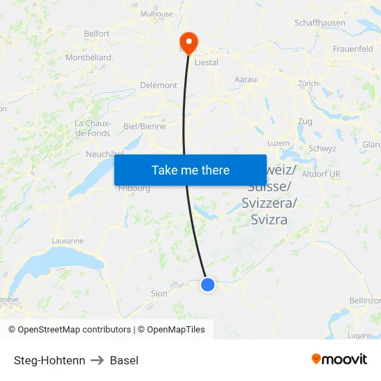 Steg-Hohtenn to Basel map