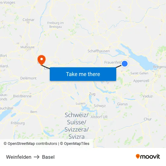 Weinfelden to Basel map