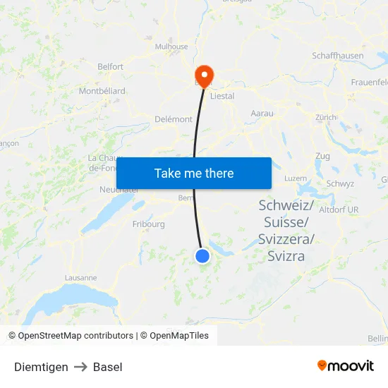 Diemtigen to Basel map