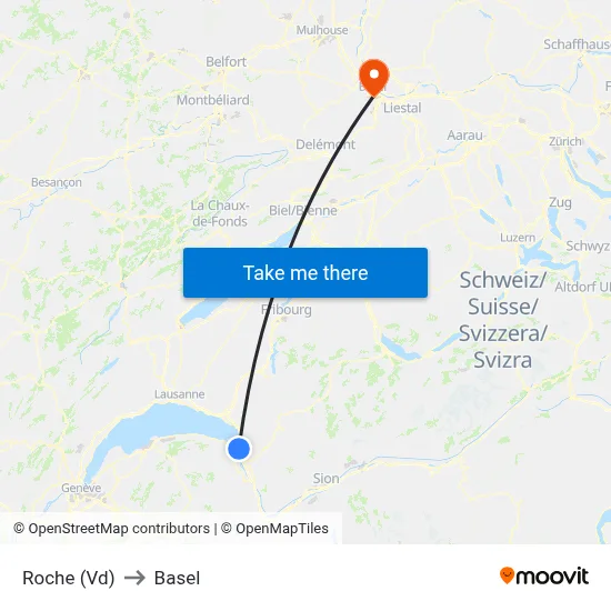 Roche (Vd) to Basel map