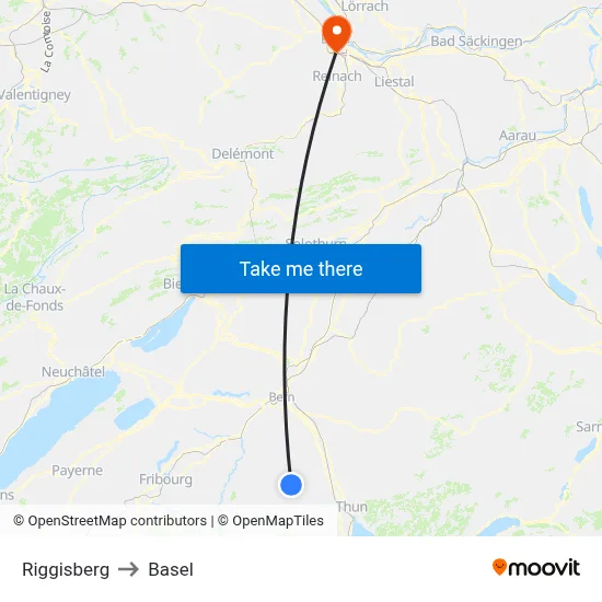 Riggisberg to Basel map