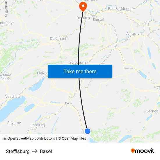 Steffisburg to Basel map