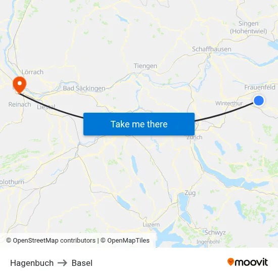 Hagenbuch to Basel map