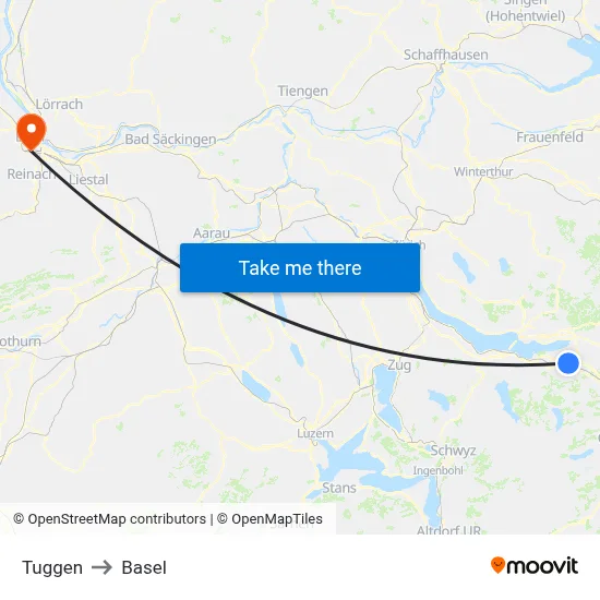 Tuggen to Basel map
