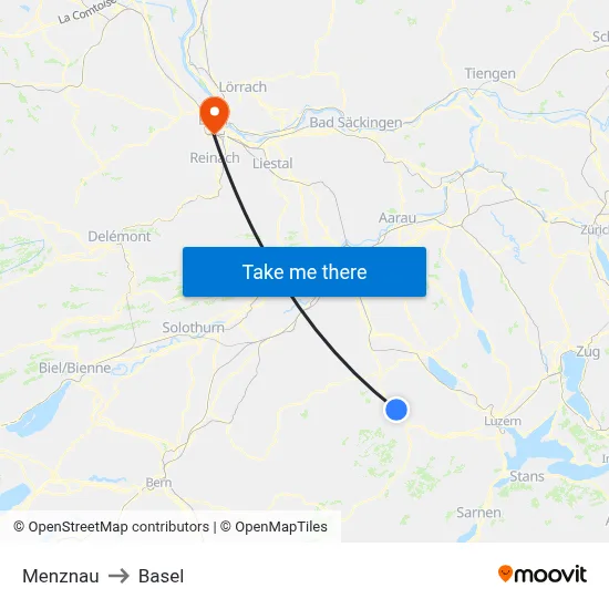 Menznau to Basel map
