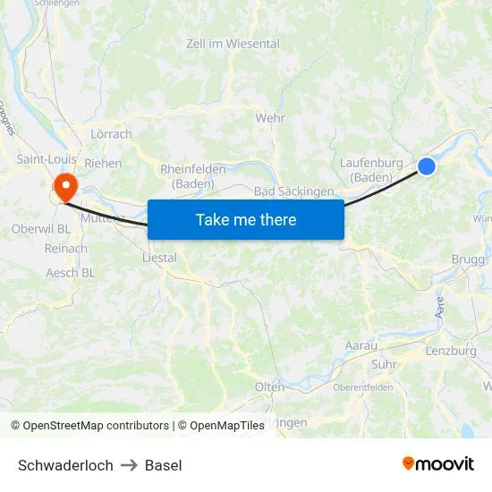 Schwaderloch to Basel map