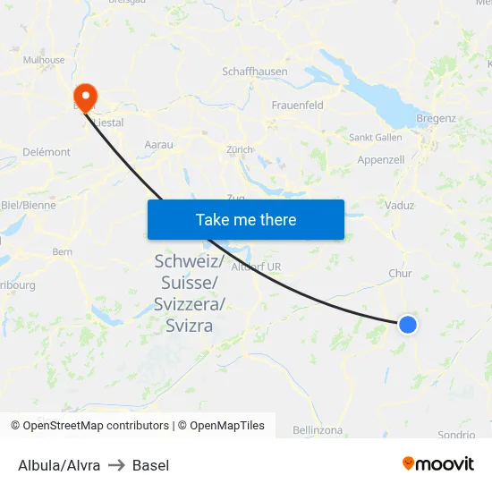Albula/Alvra to Basel map