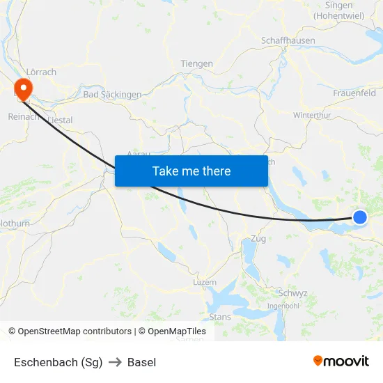 Eschenbach (Sg) to Basel map