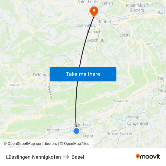 Lüsslingen-Nennigkofen to Basel map