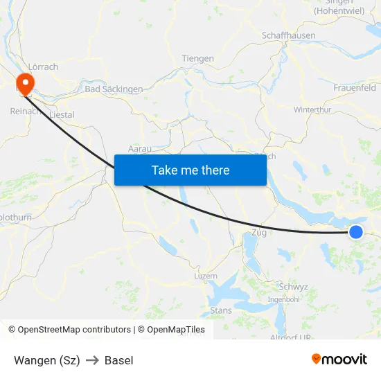 Wangen (Sz) to Basel map