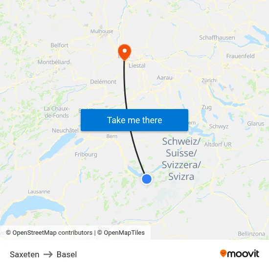 Saxeten to Basel map