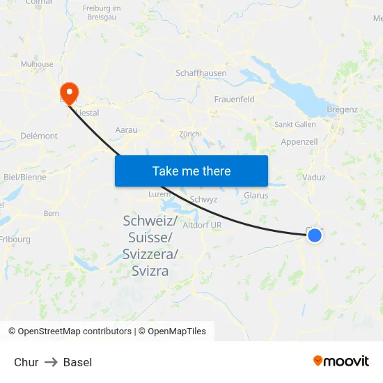 Chur to Basel map