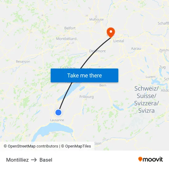 Montilliez to Basel map