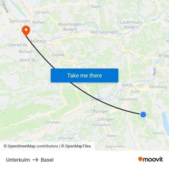 Unterkulm to Basel map