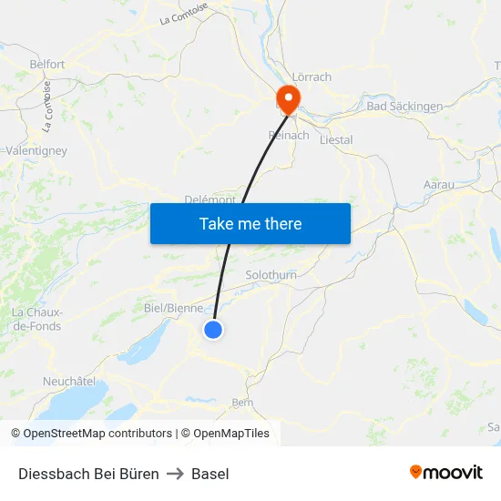 Diessbach Bei Büren to Basel map