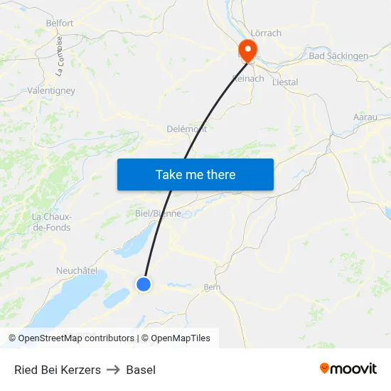 Ried Bei Kerzers to Basel map