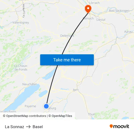La Sonnaz to Basel map