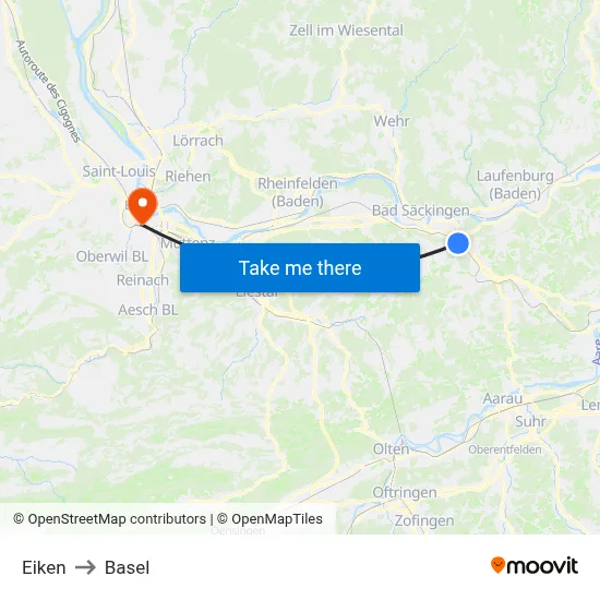 Eiken to Basel map