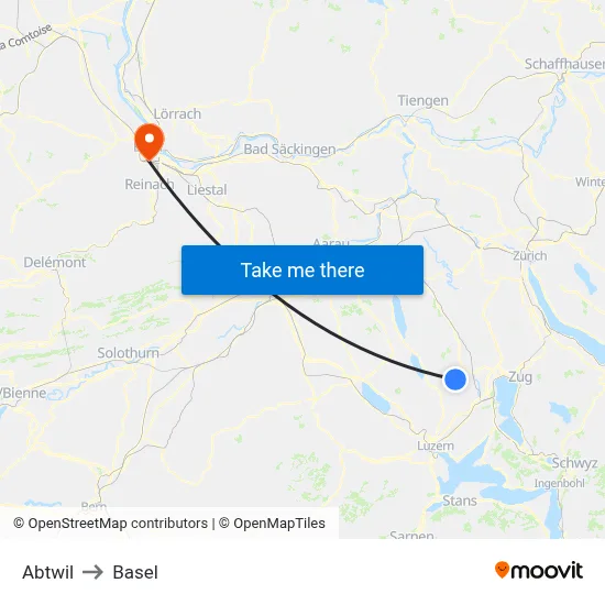 Abtwil to Basel map