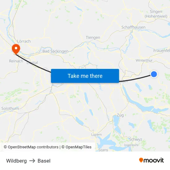 Wildberg to Basel map