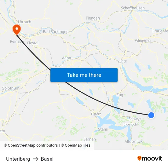 Unteriberg to Basel map