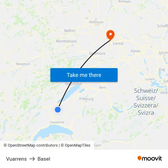 Vuarrens to Basel map