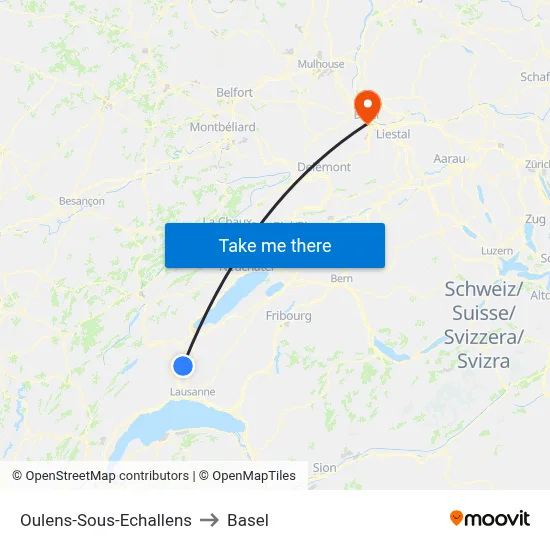 Oulens-Sous-Echallens to Basel map