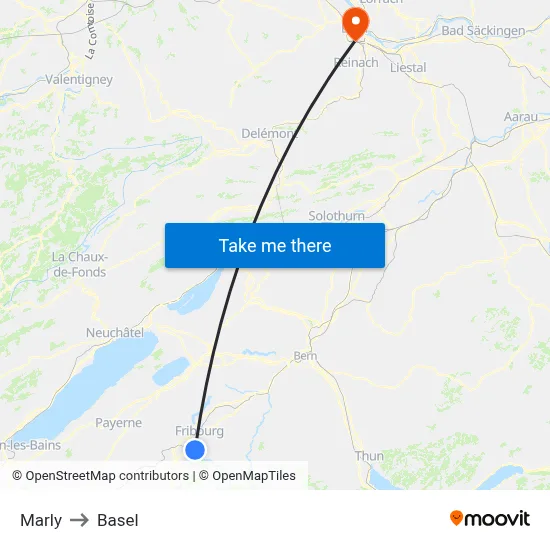Marly to Basel map