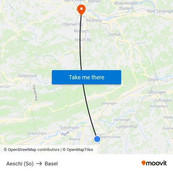 Aeschi (So) to Basel map