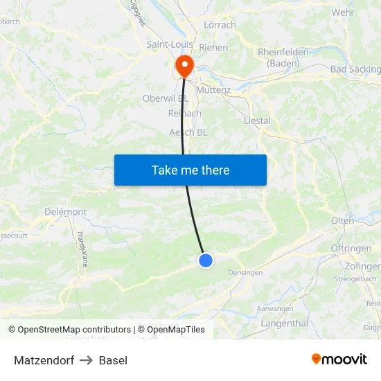 Matzendorf to Basel map
