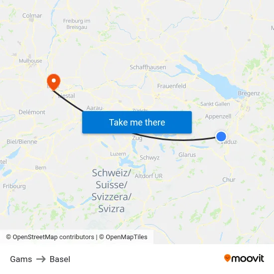 Gams to Basel map