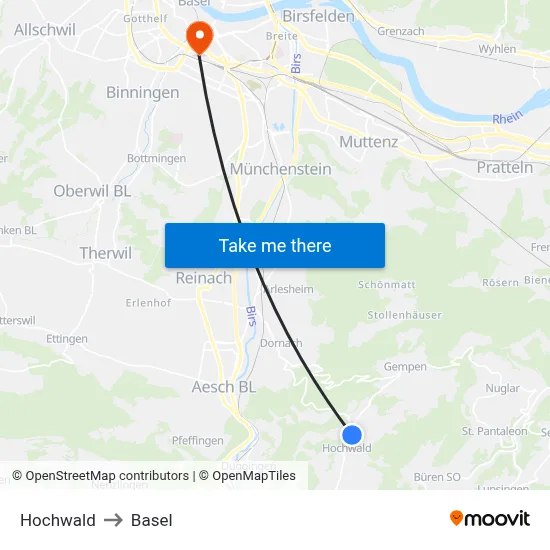 Hochwald to Basel map
