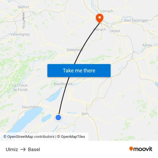 Ulmiz to Basel map
