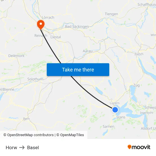 Horw to Basel map