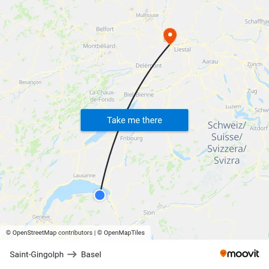 Saint-Gingolph to Basel map