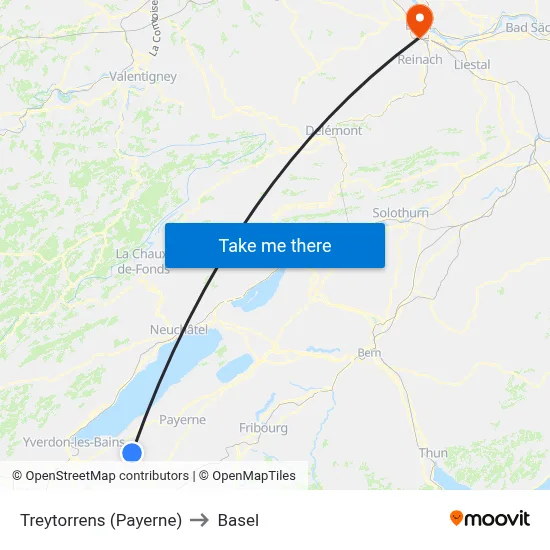 Treytorrens (Payerne) to Basel map