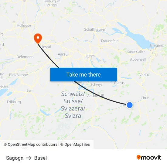 Sagogn to Basel map