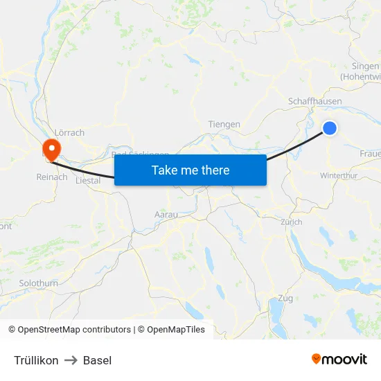 Trüllikon to Basel map