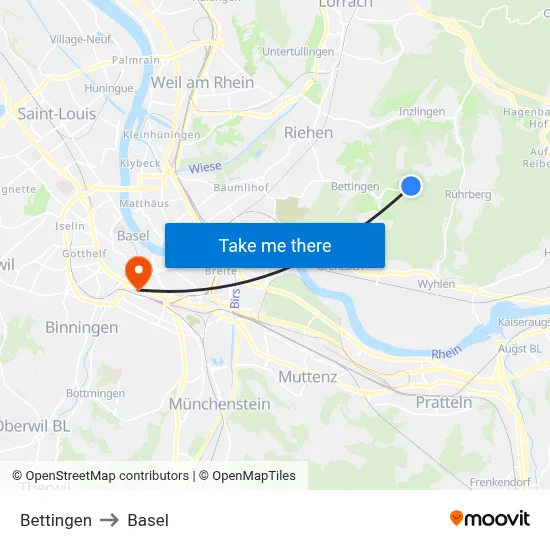 Bettingen to Basel map