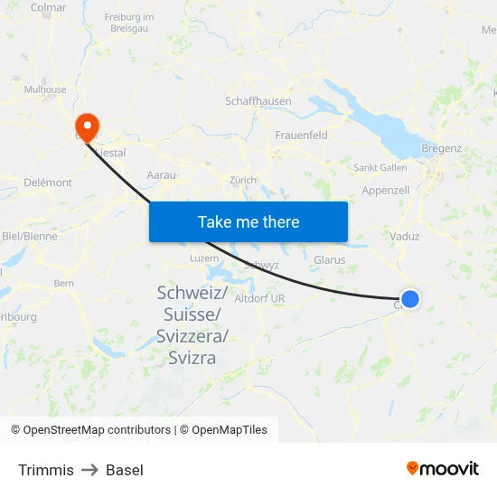 Trimmis to Basel map