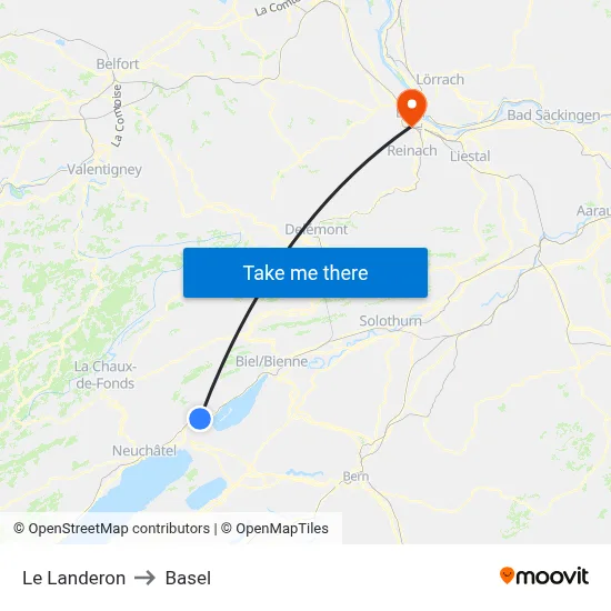 Le Landeron to Basel map